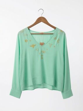 Desert Tokens Embroidered Top - Seafoam
